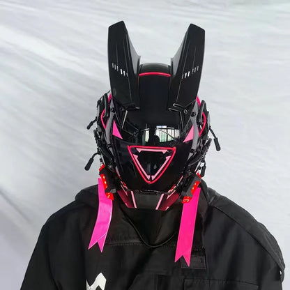 Cyberpunk Mask Round Light Wing Braid Triangle Light Festival LED Light Techno Sense Boy Helmet Cosplay Mask  Mascaras