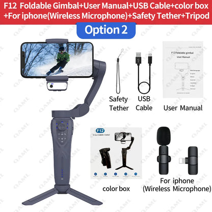 QAML The Newest F12 APP function 3-Axis Handheld Gimbal Optional AI Face Smart Tracking Smartphone Stabilizer with fill light