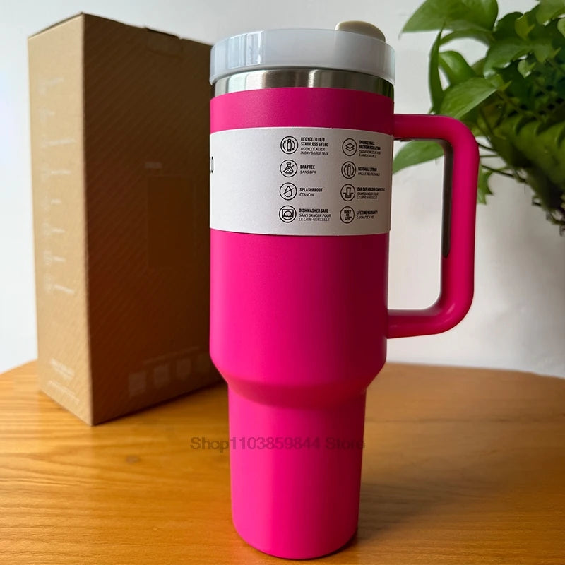 2024 New  Handle Straw Lid Stainless Steel 30oz/40oz Vacuum Insulated Car Mug Double Wall Thermal Iced Travel Cup