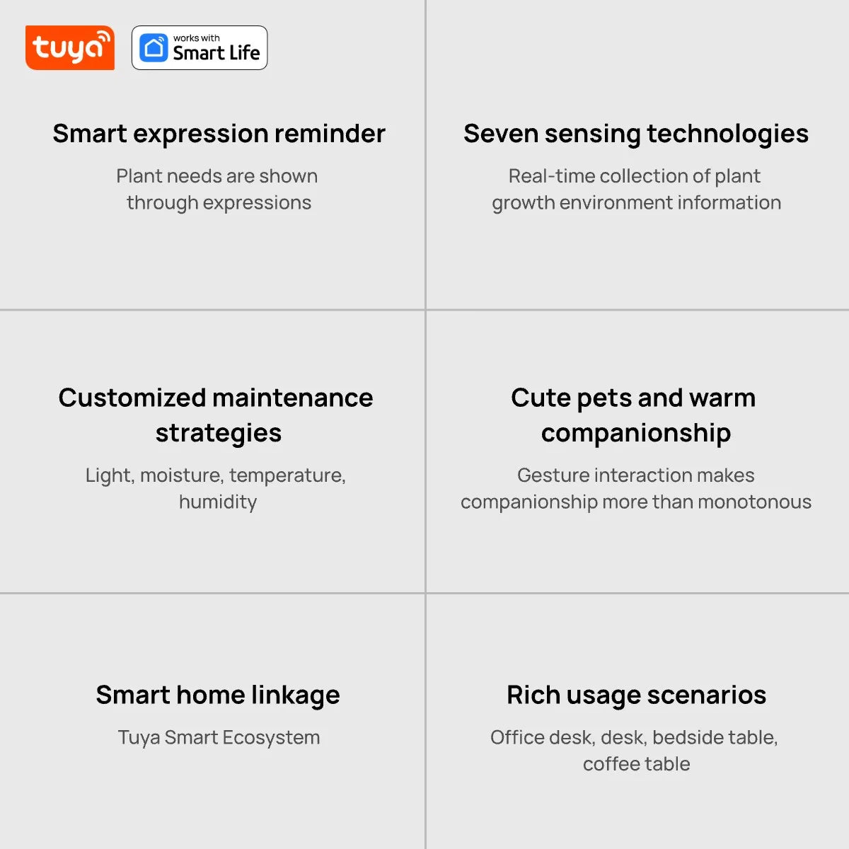 Tuya Smart Life Planter,Endless Fun Over 49 Rich Expressions,7 smart sensors,AI Chips Make Raising Plants Easy and Fun