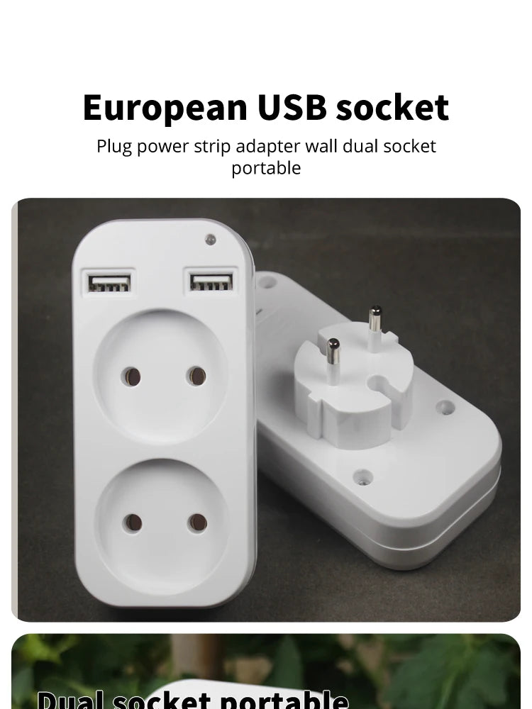 1pcs European Plug Conversion Plug Multifunctional Socket Portable Dual Usb Port German French Russian Universal Socket