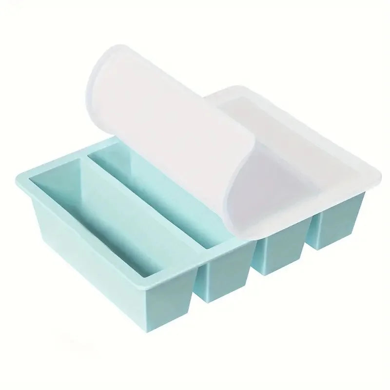 4 Grid Ice Tray Mold Food Freezing Container With Lid Silicone Soup Ice Cube Square Tray Mold DIY Ice Maker Ice Cube Tray