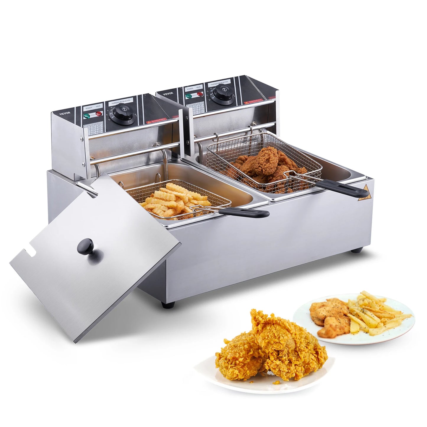 VEVOR  Electric Deep Fryer w/Dual Removable Tanks 12L 5000W Commercial Countertop  Fryer for Chicken French Fries Frying Chips