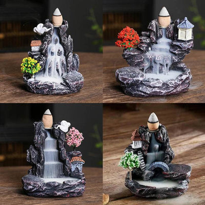 Creative High Mountain Flowing Resin Back Flow Incense Holder Waterfall Incense Burner Home Indoor Decor Aromatherapy Ornament - MarvelouStoree