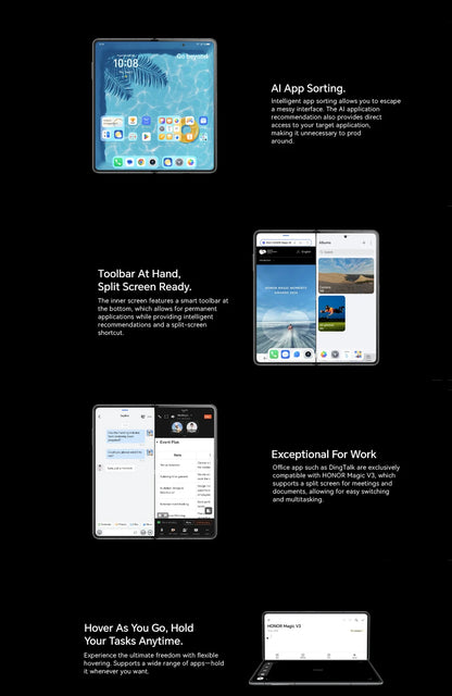Honor Magic V3 Global Version 5G Phone Foldable LTPO 7.92" OLED 120Hz Display 5150mAh 66W 50MP Rear Cameras Snapdragon 8 Gen 3