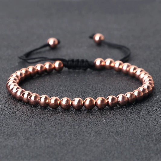 Trendy Copper Beads Bracelets 5mm Handmade Adjustable Braided Strand Bangles for Women Men Yoga Healing Fashion Jewelry Pulseira