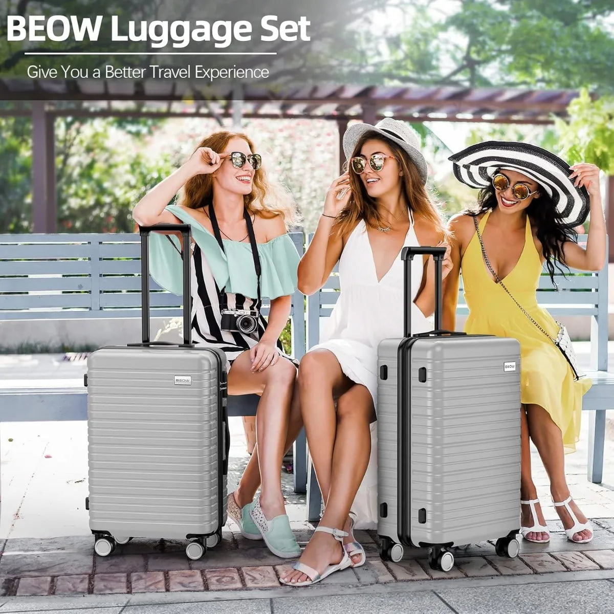 BEOW Luggage Sets 4 Piece, Expandable Luggage Sets with Spinner Wheels, TSA Lock Suitcases with Carry on Luggage Olive Green