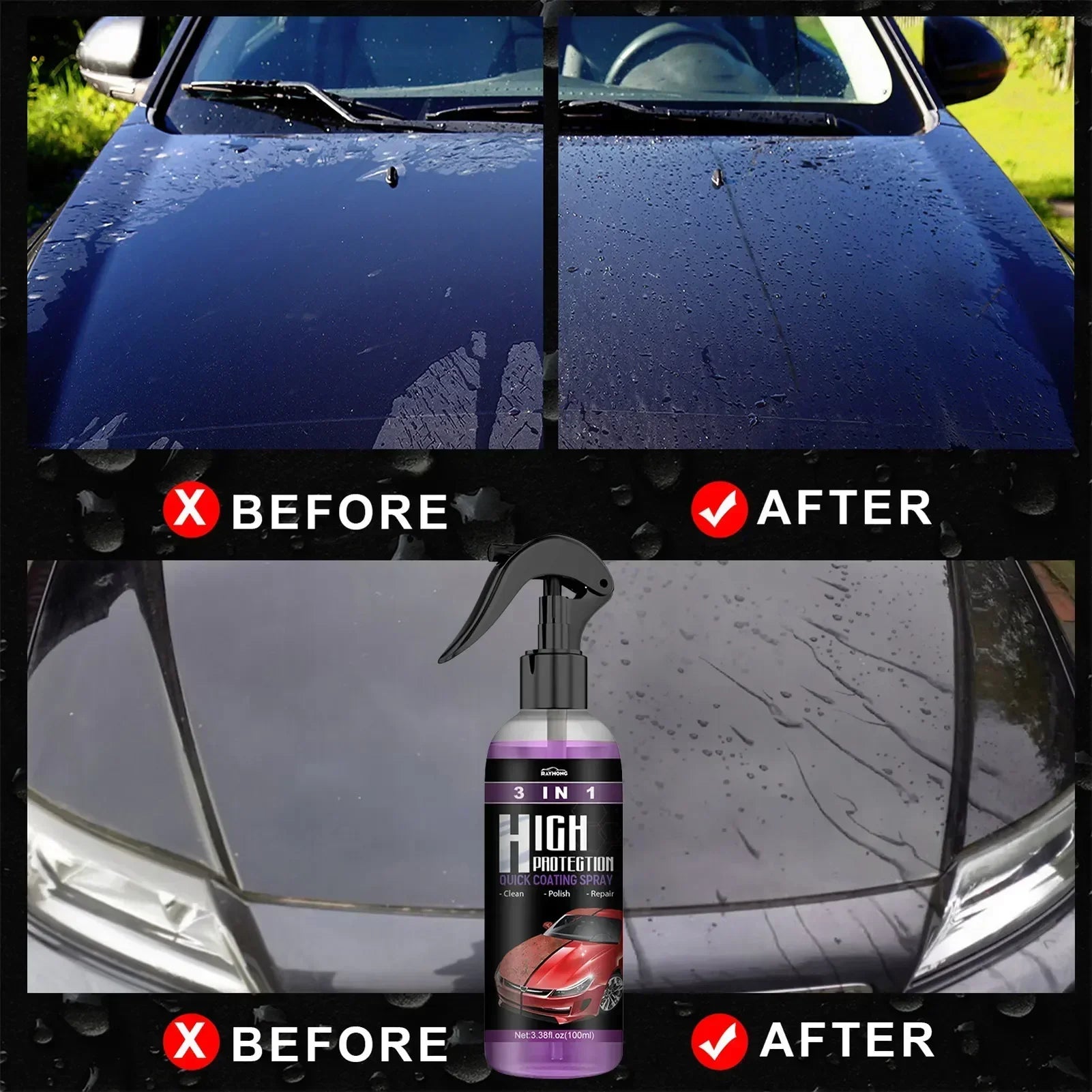 3 In 1 Rapid Ceramic Coating Fortify Car Wax Polish Spray Hydrophobic Intense Gloss Shine For Glass&Wheels&Paint Sealant Detail