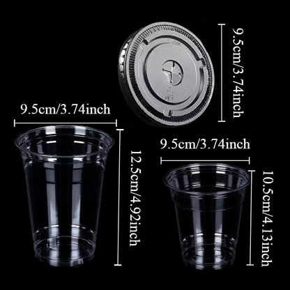 50PCS Transparent Milk Tea Cups with Lids Disposable Plastic Cups Fruit Juice Coffee Sand Ice Cream Beverage Containers