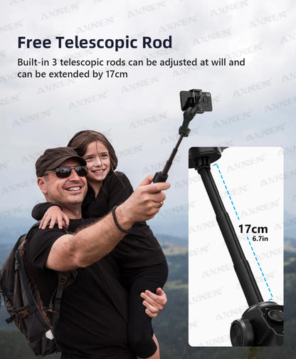 AXNEN HQ4 Smartphone Stabilizer Built-in Selfie Stick, Handheld 3-Axis Phone Gimbal for iPhone Pro Max Android Mobile CellPhone