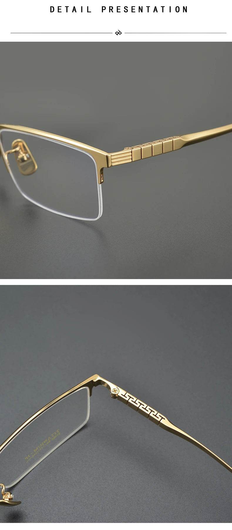 Business Pure Titanium Glasses Frame Men Fashion Square Half Rim Eyeglasses Unique Design Gold Color Eyewear Oculos 91065 - MarvelouStoree