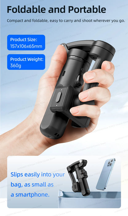 Handheld Gimbal Stabilizer Selfie Tripod with Wireless Remote for Smartphone 3-Axis Anti Shake Gimbal Foldable for iPhone Xiaomi