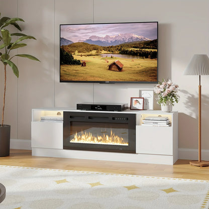 Fireplace TV Stand Entertainment Center With 36" Fireplace, Wooden TV Stand For TVs Up To 80", Media TV Console With Hig