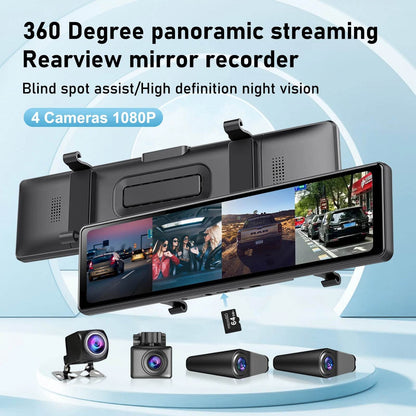 Adinakm 4CH 12 Inch Rearview Mirror Dash Cam 4K Front,Rear and Side(Left Right) FHD 3*1080P Blind Spot Assist WDR WIFI G-sensor - MarvelouStoree