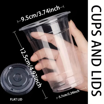 50PCS Transparent Milk Tea Cups with Lids Disposable Plastic Cups Fruit Juice Coffee Sand Ice Cream Beverage Containers