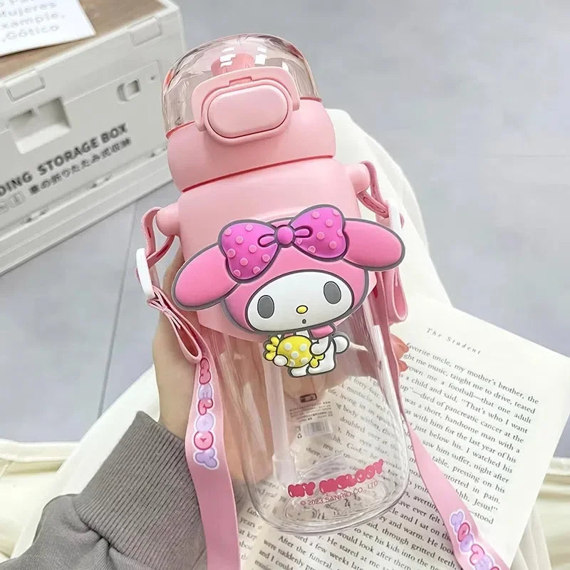 MINISO 600ml Sanrio Kuromi My Melody Water Bottle High Quality Outdoor Sports Cold Juice Plastic Water Cup Kawaii Drinkware Kids