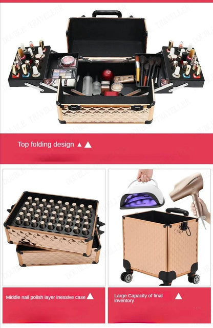 Multi-functional New Trolley cosmetic bag,rolling luggage Makeup Toolbox case Cosmetic Bags on Wheel,Nail tattoo trolley box bag - MarvelouStore