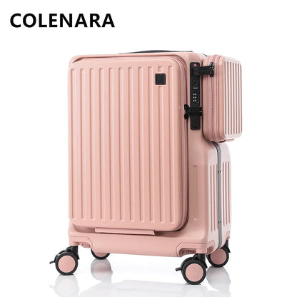 COLENARA Carry-on Travel Luggage Front Opening Laptop Boarding Case 20 Inch USB Charging Trolley Case Women's Cabin Suitcase