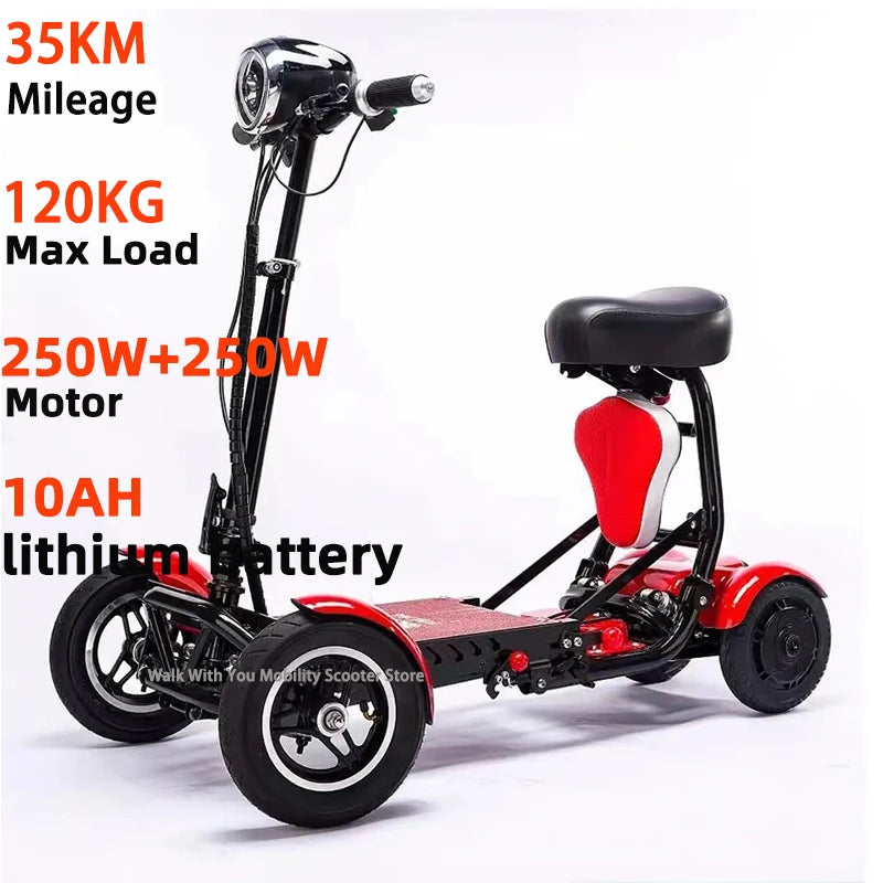 Foldable Mobility Scooter Adults Portable Electric Scooter 500W36V15AH Leisure Tricycle Mini Small Parent-child 4 Wheel Elderly