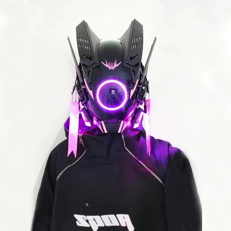 Cyberpunk Mask Round Light Wing Braid Triangle Light Festival LED Light Techno Sense Boy Helmet Cosplay Mask  Mascaras