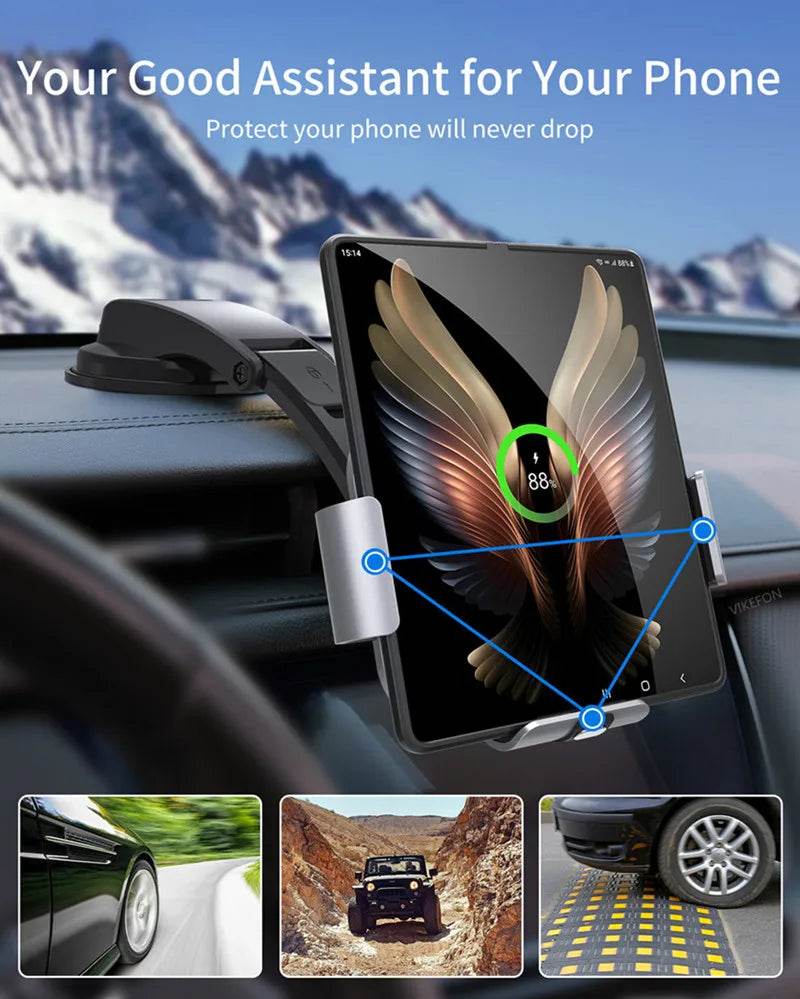 Dual Coil Fold Screen Car Wireless Charger For Samsung Galaxy Z 4 3 Fold Flip iPhone 15 14 Fast Phone Charging Vent Mount Holder - MarvelouStoree