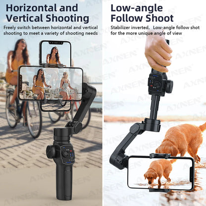 AXNEN HQ4 Smartphone Stabilizer Built-in Selfie Stick, Handheld 3-Axis Phone Gimbal for iPhone Pro Max Android Mobile CellPhone