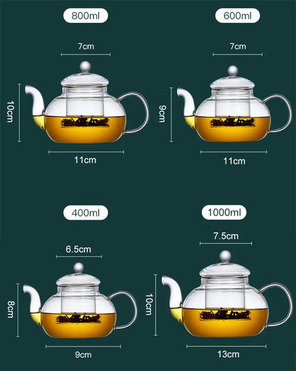 400/1100ml High Borosilicate Glass Teapot Thickened Heating Flower Tea Pot Transparent Glass Filter Teaware Kungfu Teaware