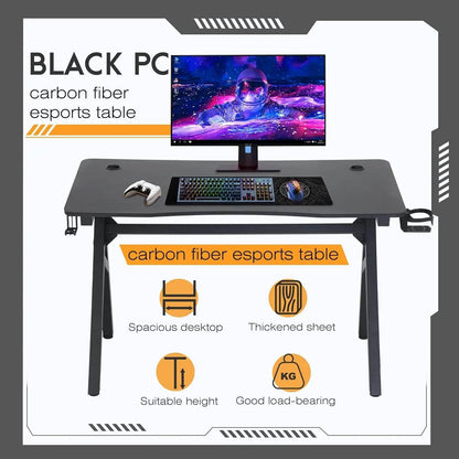 47 Inch Home Office Desk Extra Large Modern Ergonomic PC Carbon Fiber Table Gamer Workstation with Cup Holder Headphone Hook - MarvelouStoree