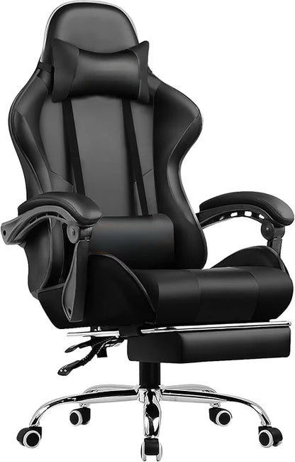 with Footrest and Lumbar Support, Height Adjustable Game Chair with 360°-Swivel Seat and Headrest and for Office or Gaming