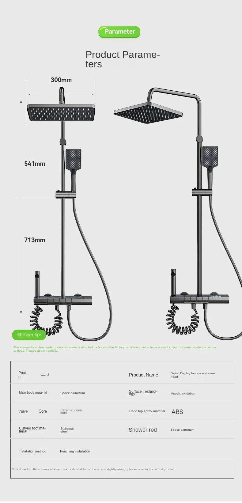 2024 new product Adjustable Square Bathroom LED Digital System Wall Mount SPA Bath Smart Shower Set - MarvelouStoree