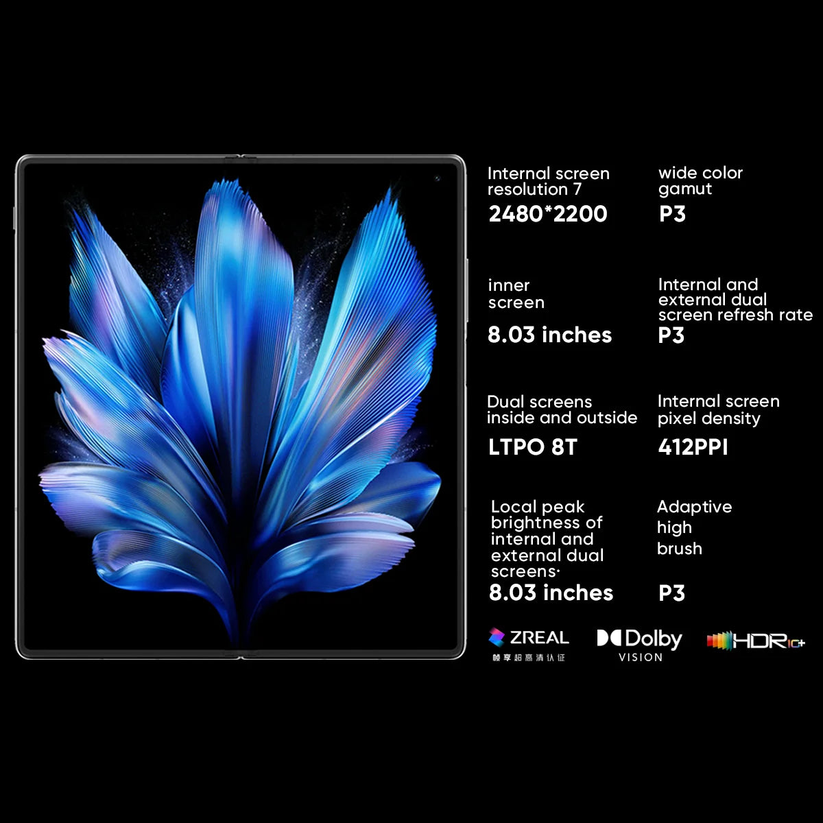 Vivo X Fold 3 Smartphone Snapdragon 8 Gen 2 8.03" AMOLED 120Hz Display 5500mAh 80W SuperVOOC 50MP Camera OriginOS 4 NFC&OTA