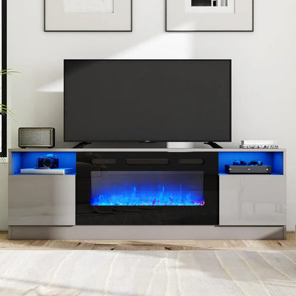 Fireplace TV Stand, 36" Electric Fireplace LED Light Entertainment Center, Wood Texture Stand with Storage Cabinet, TV Stands