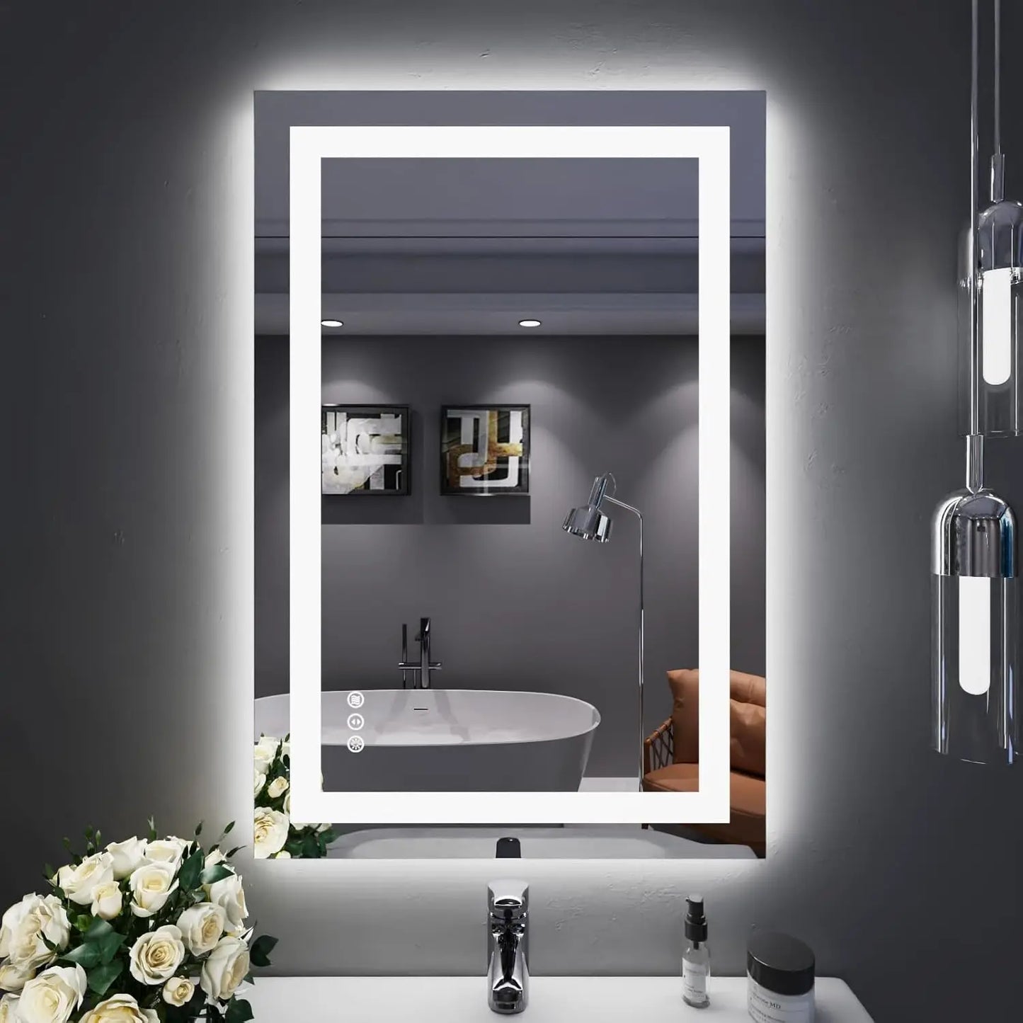 24"X36" LED Bathroom Mirror with Lights, Anti-Fog Dimmable Backlit + Front Lit Lighted Bathroom Vanity Mirror for Wall