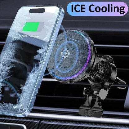 15W Ice Cooling Magnetic Wireless Car Charger Fast Charging Station For iPhone 15 14 13 Pro Max MacSafe Car Phone Holder Stand - MarvelouStoree