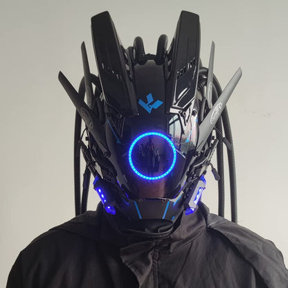 JAUPTO Cyberpunk mask  round lights with woven masks role-playing Halloween suitable for party music festival accessories