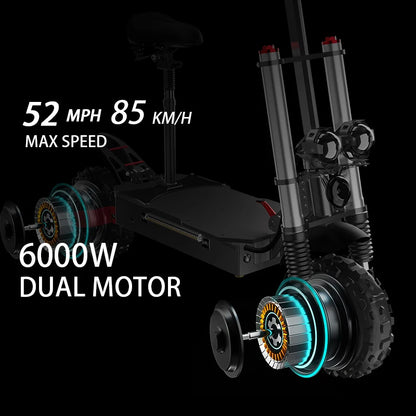 6000W Dual Motor Powerful Electric Scooter 85KM/H Max Speed Folding Electric Scooter 72V 20AH Large-Capacity Battery for Adults