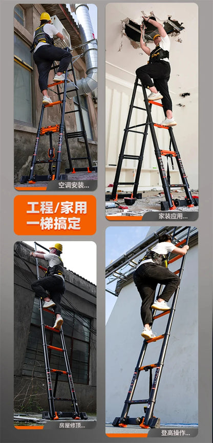 Multifunction Folding Ladder Aluminum Alloy Telescopic Ladder Thickened Herringbone Ladder Portable Lift Engineering Stairs