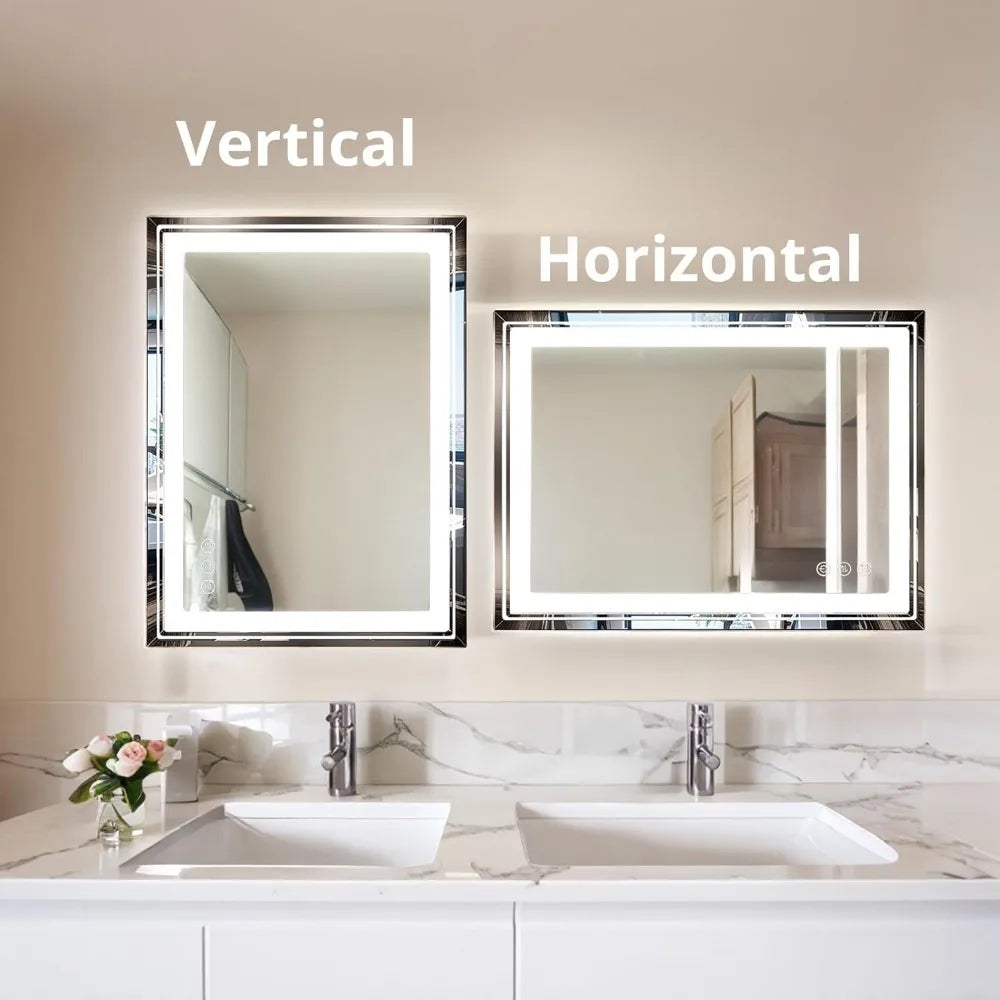 Bathroom Mirror with Lights 36x28 Inch Anti-Fog Shatter-Proof Wall-Mounted with Frontlet & Backlit Fixture Home Freight free