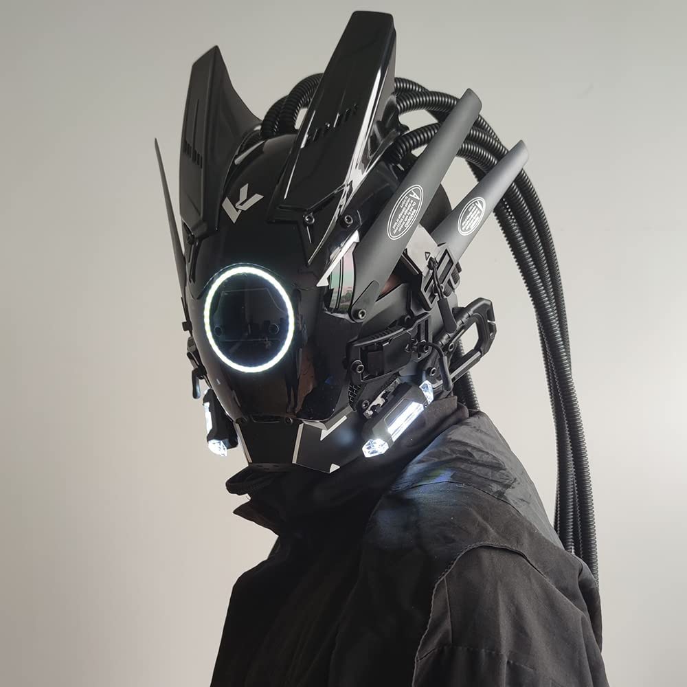 JAUPTO Cyberpunk mask  round lights with woven masks role-playing Halloween suitable for party music festival accessories