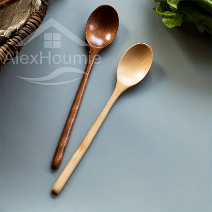 6 Piece Wooden Spoon Bamboo Kitchen Korean Style 9 '' Inch Natural Wood Soup Tableware Cooking Honey Coffee Spoon Mixing Spoon