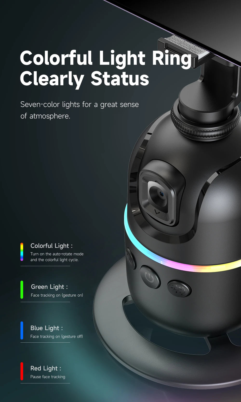 Smart Tracking Tripod for Camera Smartphone,Colorful Light 360 Rotation Follow Focus,Gimbal For Tiktok live photography