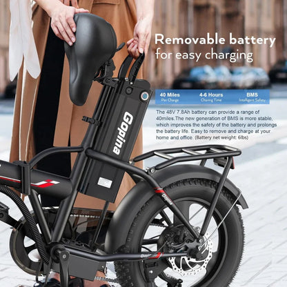 QVivi Gopina , 16" x 3.0 Fat Tire Bike, 350W Folding Electric Bicycle, 48V Removable Battery, Up to 40 Mile