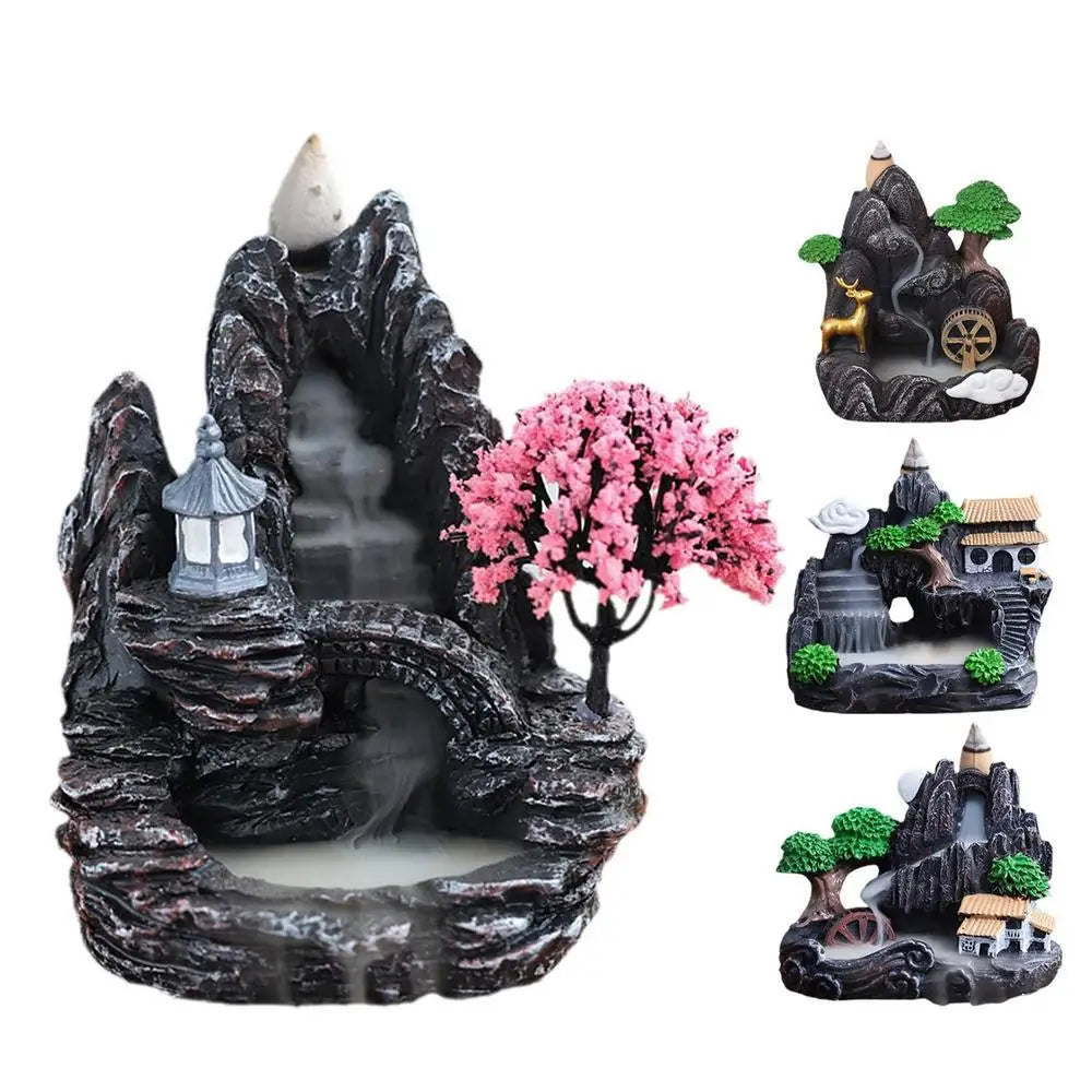 Incense Burner Resin Backflow Incense Burner Waterfall Incense Burner Innovative Tower Incense Sandalwood Aromatherapy Furnace