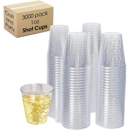 Craft And Party, 1oz 3000 pcs Premium Clear Shot Glasses. Disposable Clear Cups for Wine Tasting, Vodka, Whiskey, jelly shot