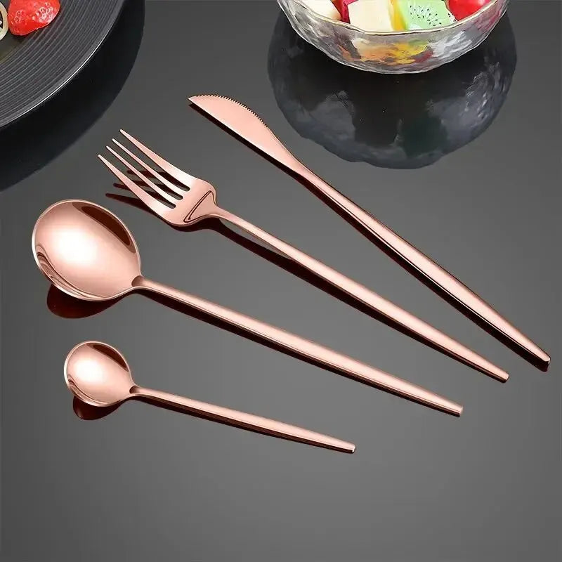 4Pcs Golden Cutlery Set Stainless Steel Knife Fork Spoon Tableware Flatware Set Festival Kitchen Dinnerware Gift