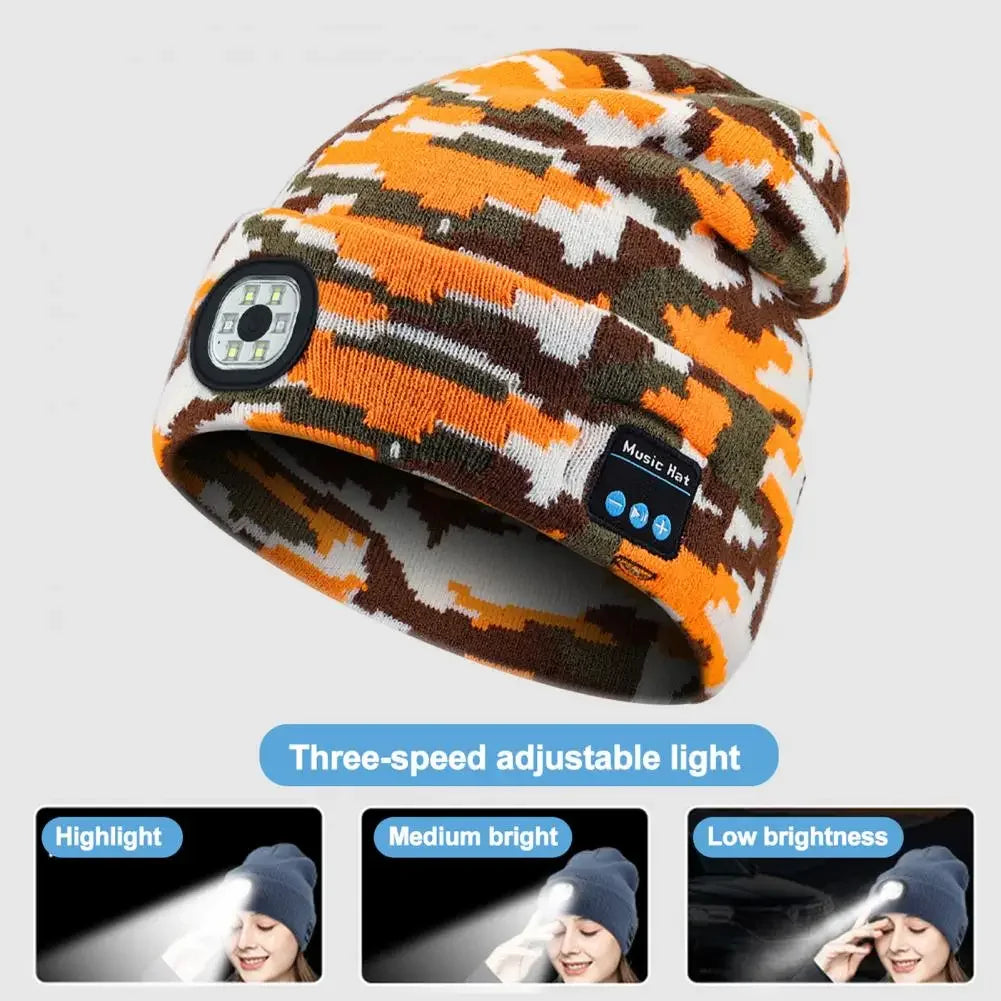 Hands-free Beanie Rechargeable Bluetooth Led Hat Headset Bright Wireless Music Headphone Player Winter Warm Cap Night Jogging