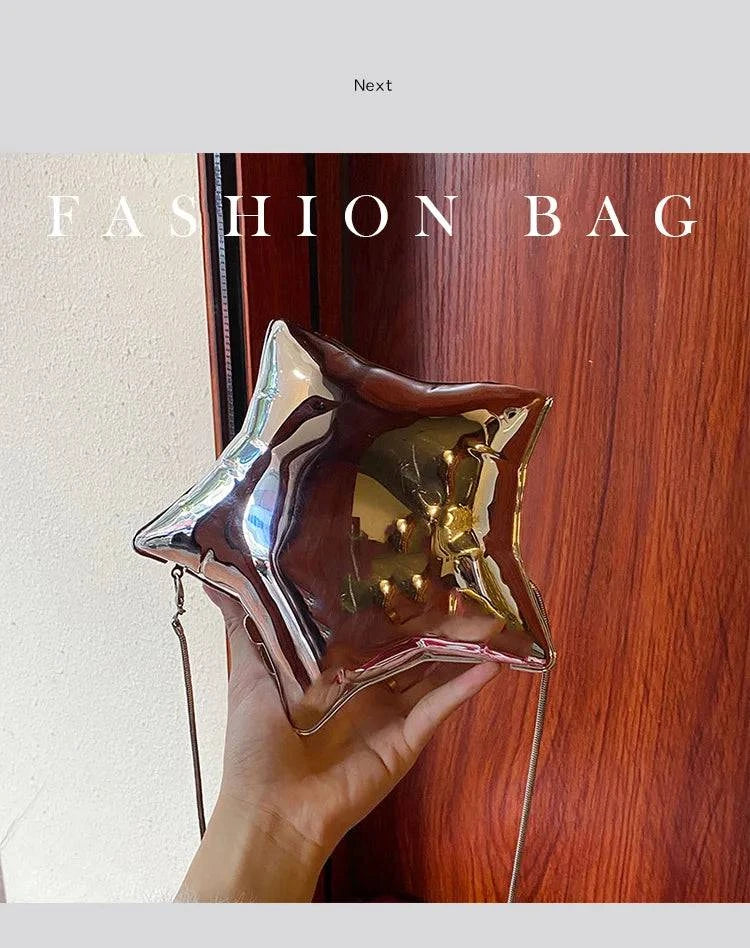 Nice design Gold And Silver Chain Women's Evening Bags 2024 New Bright Face Five Pointed Star Shoulder bag Funny Party Bag