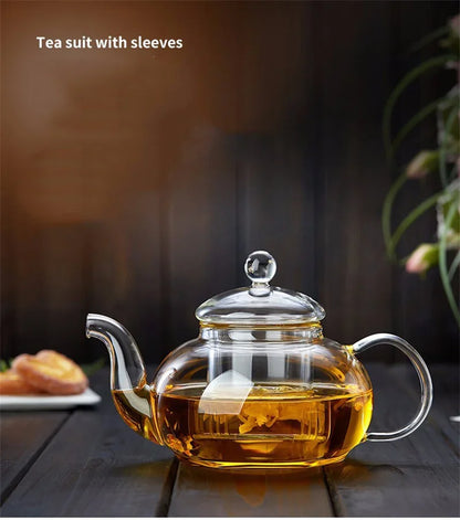 400/1100ml High Borosilicate Glass Teapot Thickened Heating Flower Tea Pot Transparent Glass Filter Teaware Kungfu Teaware