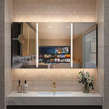 Luxury Hotel Wash Storage Cabinet Smart Android TV Cabinets Modern Living Room Furniture Bathroom Cabinet With Led Light Mirror