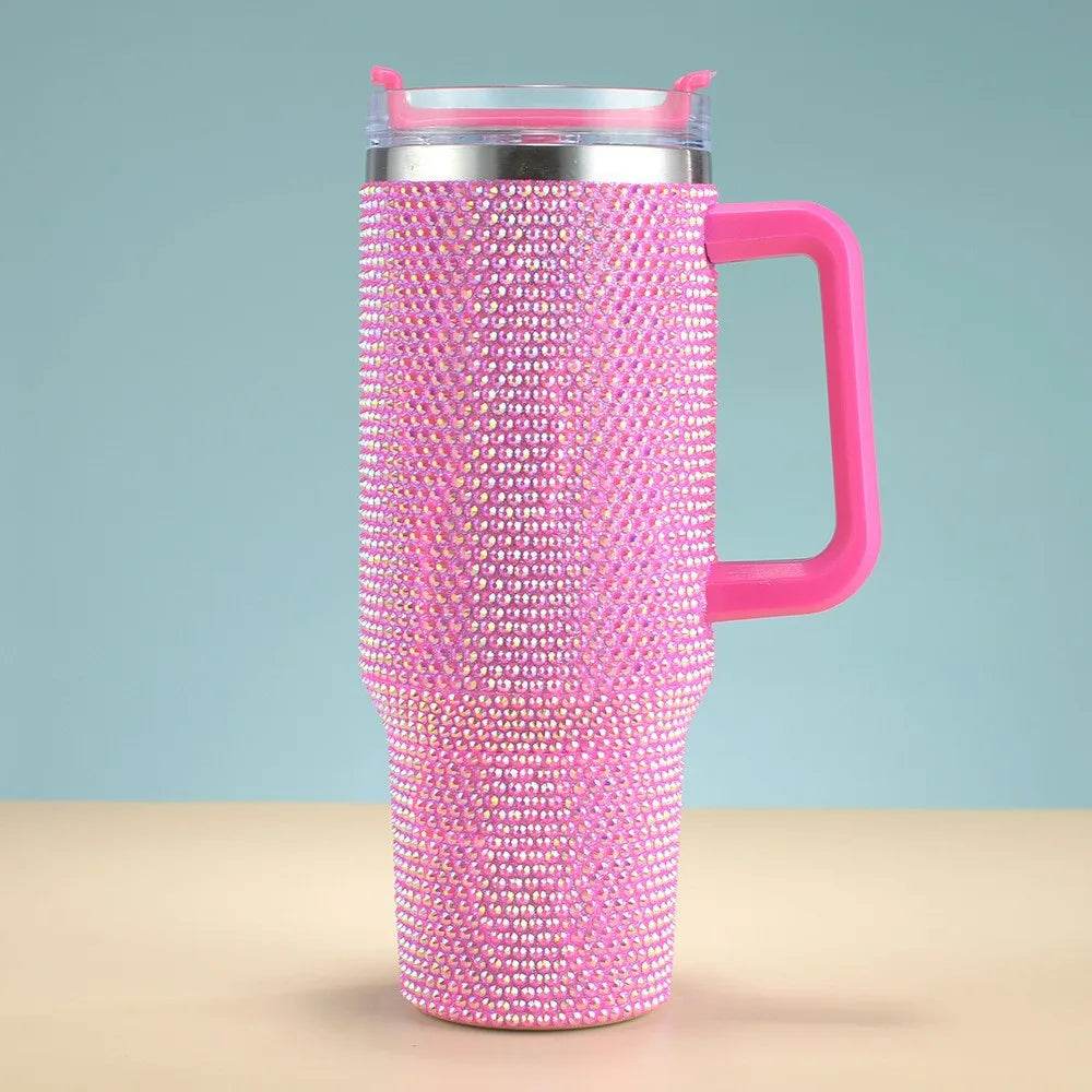 Diamond studded new 40oz diamond car cup, high aesthetic stainless steel straw water cup, large capacity ice cup - MarvelouStoree